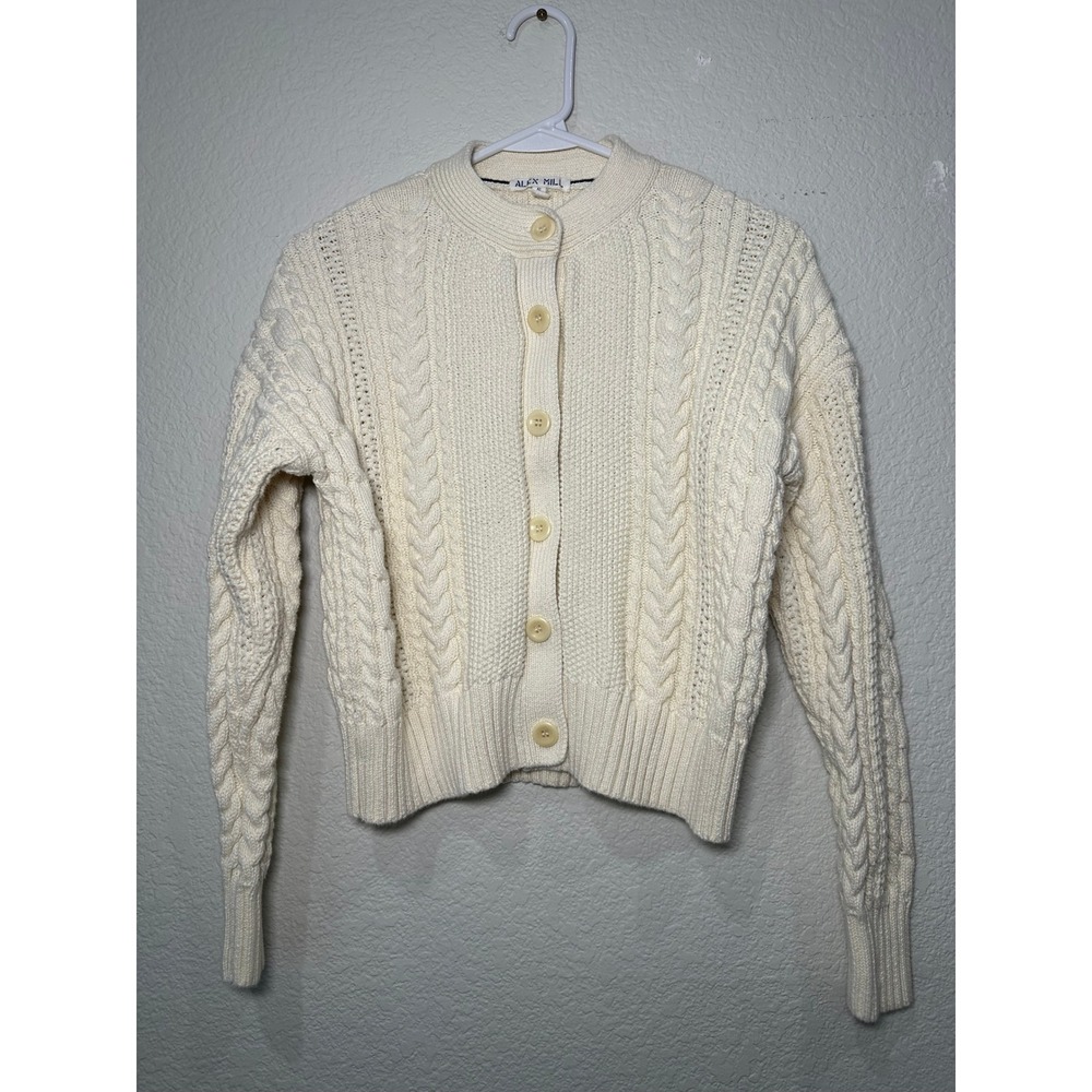 Alex Mill Women Ivory Cream Cable Knit 100% Cotton Button Front Cardigan Size S